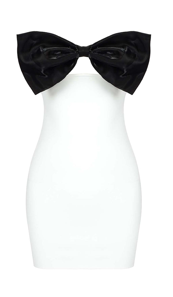 OFF-THE-SHOULDER BOW MINI DRESS IN WHITE DRESS STYLE OF CB 