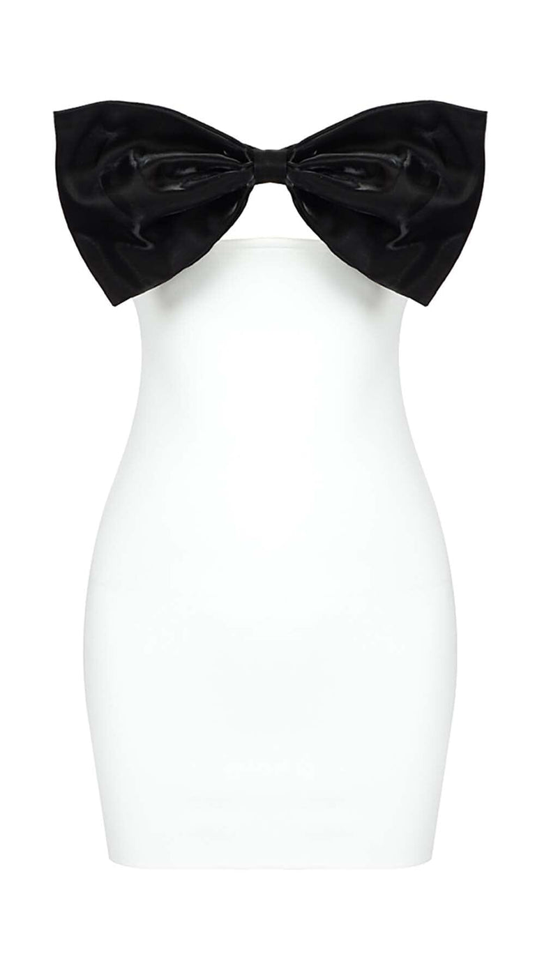 OFF-THE-SHOULDER BOW MINI DRESS IN WHITE DRESS STYLE OF CB 