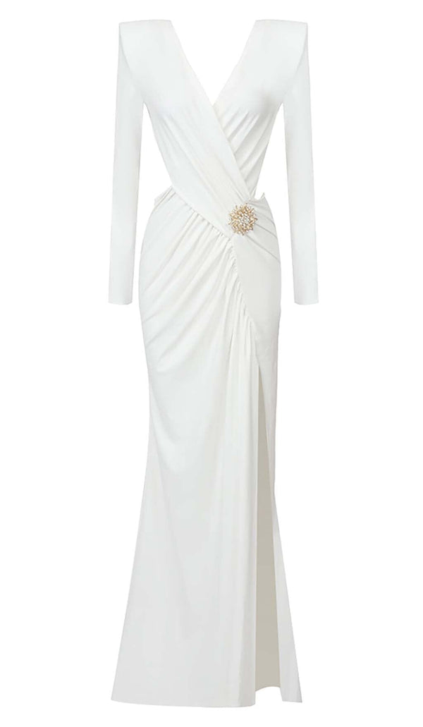 PHENIX BROOCH CUTOUT MAXI DRESS IN WHITE DRESS STYLE OF CB 
