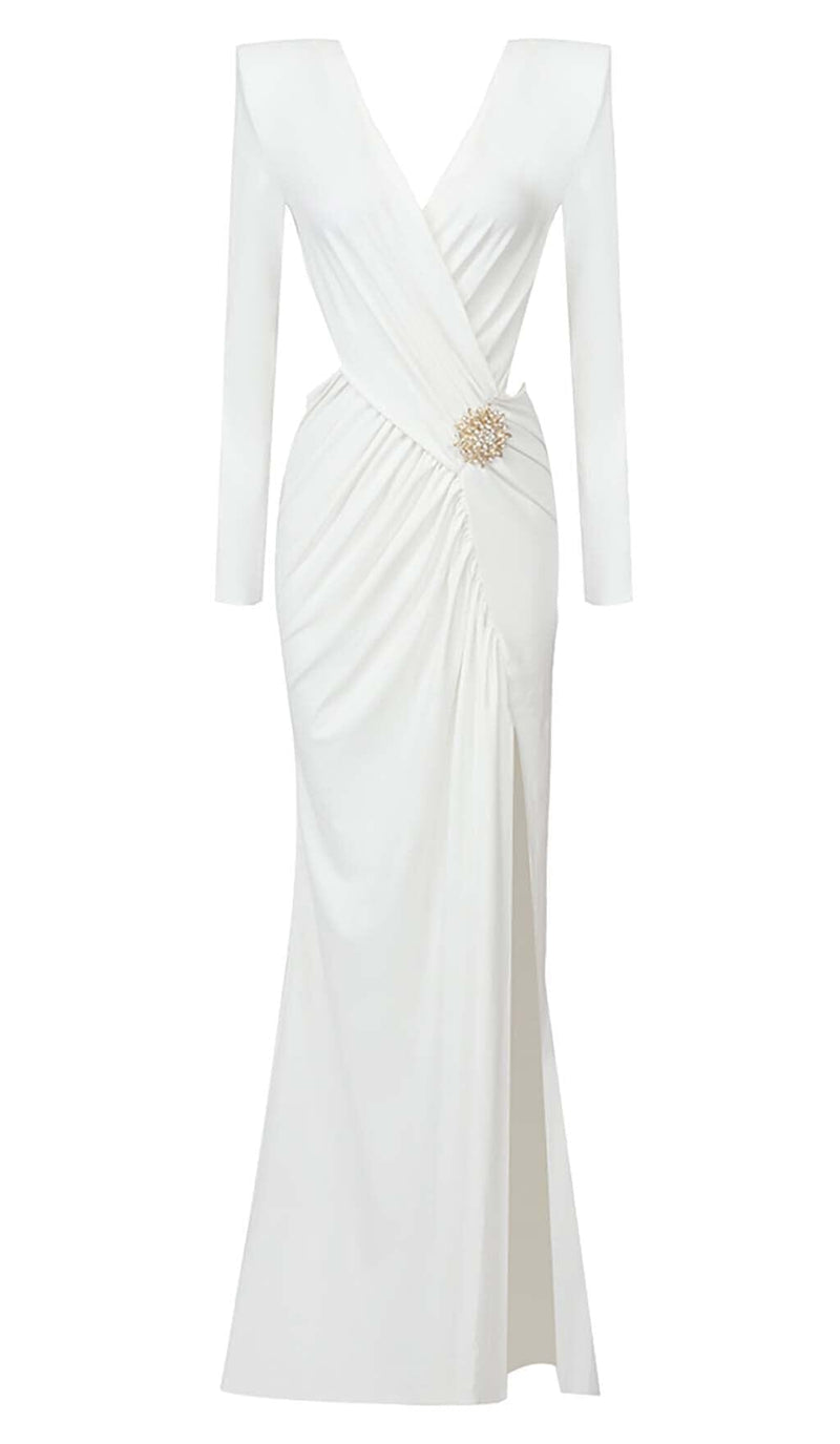PHENIX BROOCH CUTOUT MAXI DRESS IN WHITE DRESS STYLE OF CB 