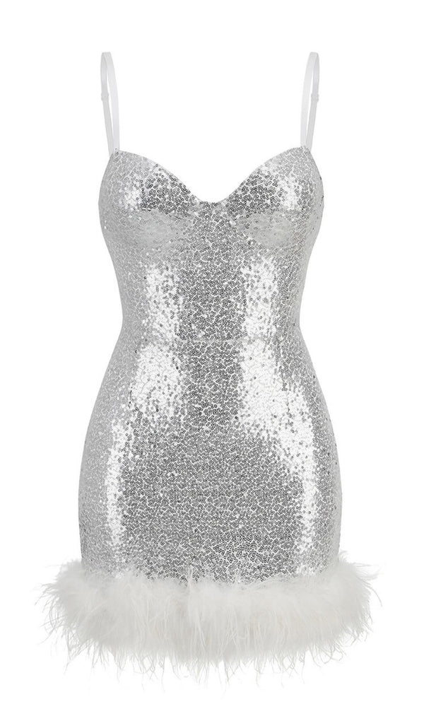 FEATHER SLEEVELESS MINI DRESS IN WHITE Dresses styleofcb 