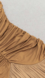 PLEATED STRAPPY MIDI DRESS IN BROWN DRESS STYLE OF CB 