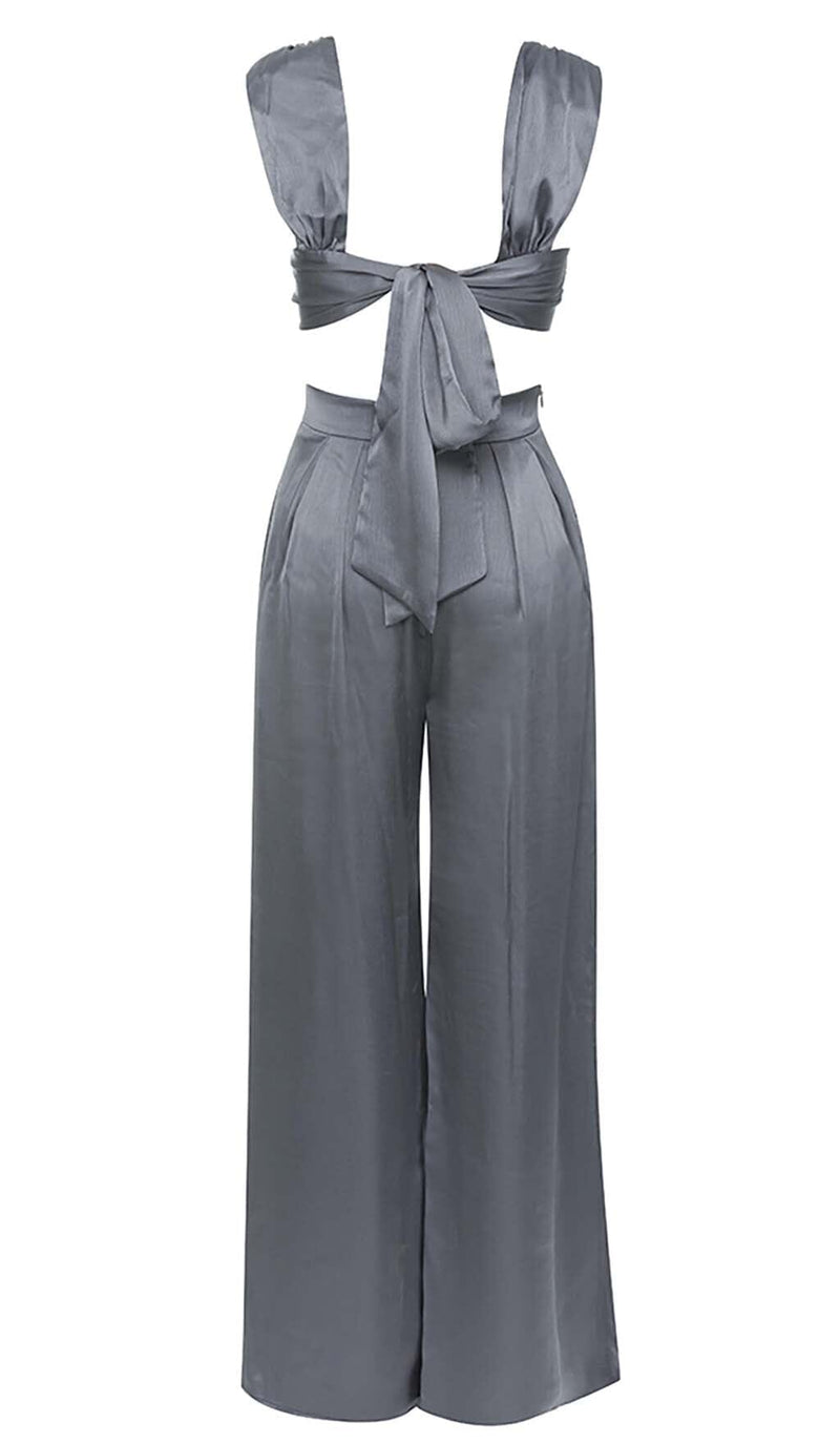 PLUNGE SATIN TWO-PIECE SUIT IN GRAY DRESS STYLE OF CB 