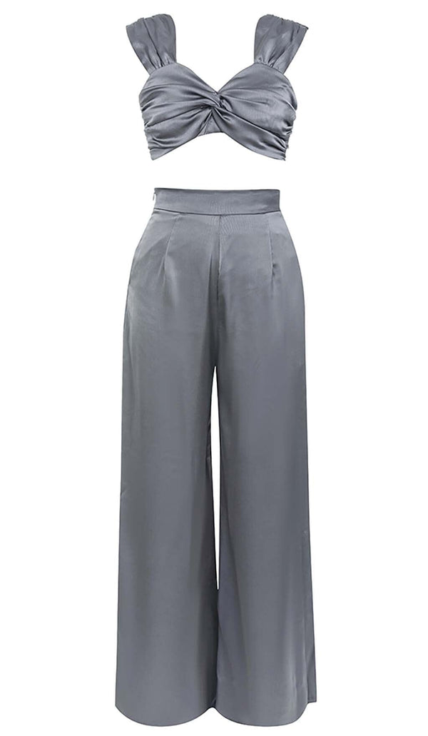 PLUNGE SATIN TWO-PIECE SUIT IN GRAY DRESS STYLE OF CB 
