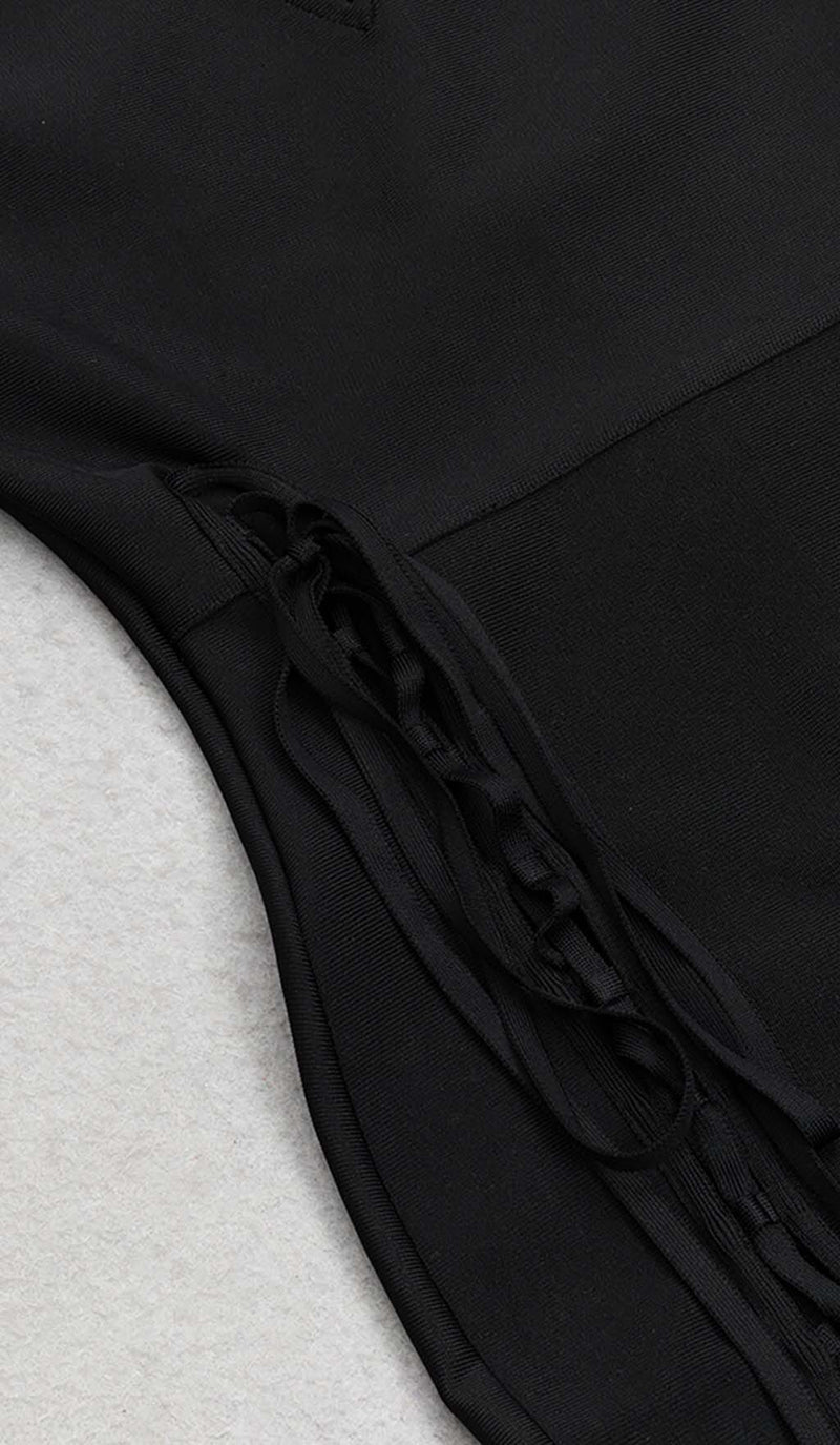 SIDE LACE UP BANDAGE MIDI DRESS IN BLACK DRESS STYLE OF CB 