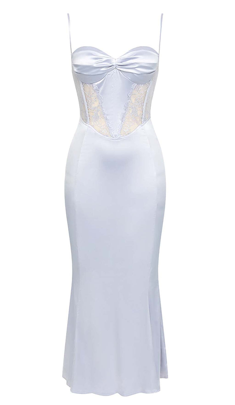 STRAPPY CORSET LACE MIDI DRESS IN LILAC DRESS STYLE OF CB 