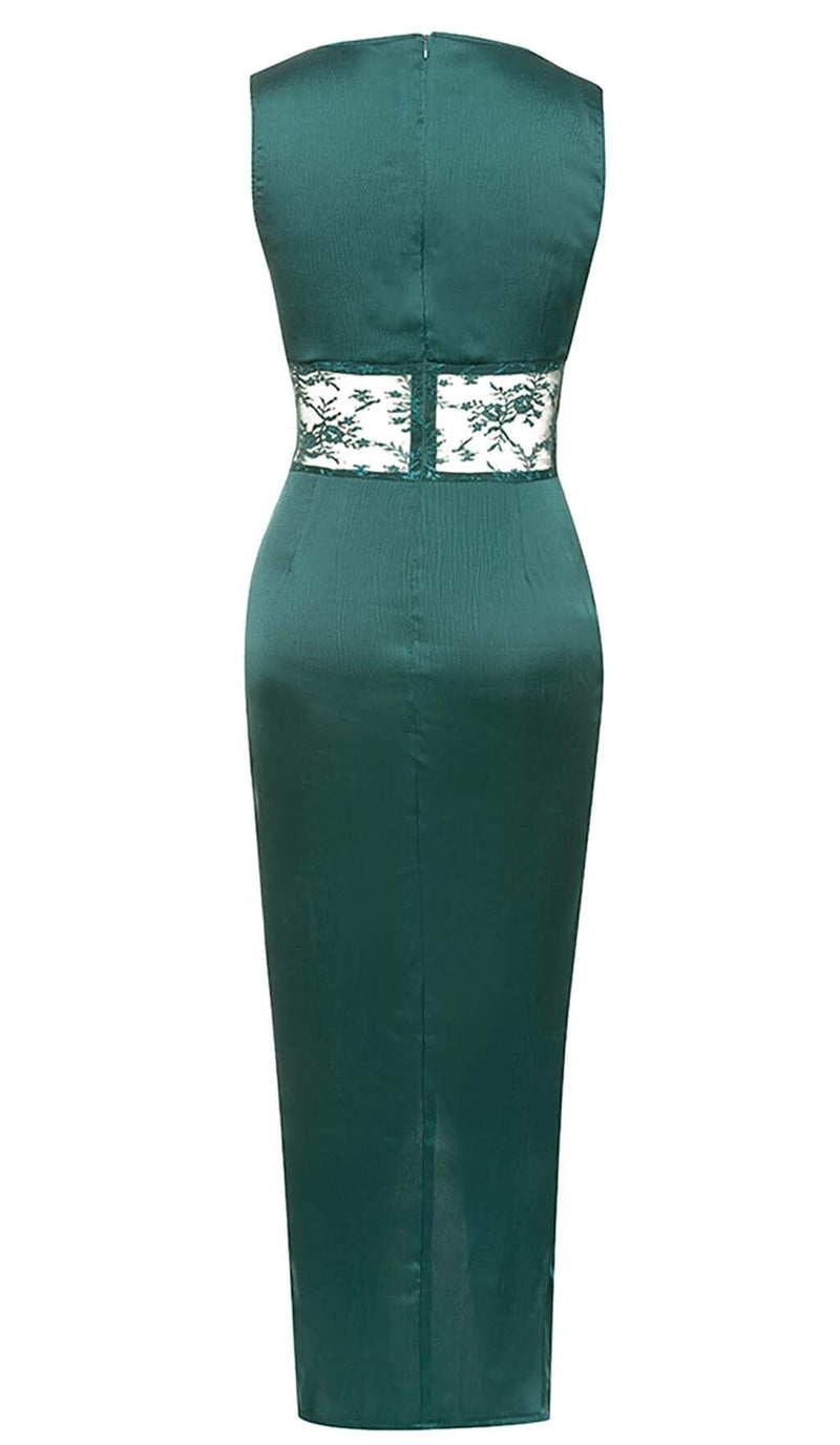 THIGH SLIT LACE MIDI DRESS IN TURQUOISE DRESS STYLE OF CB 